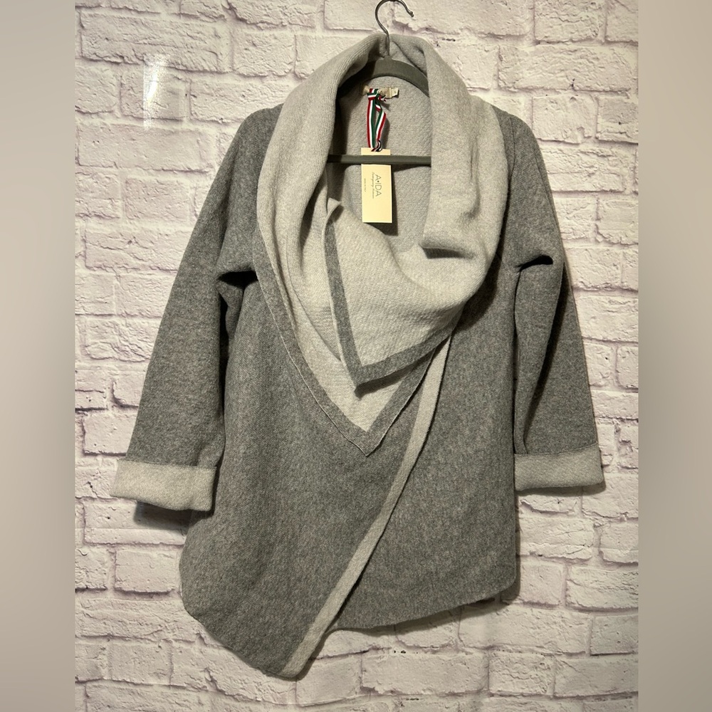 A.IDA Wool Blend Cowl neck Collar Gray Cardigan Sweater Size XL New